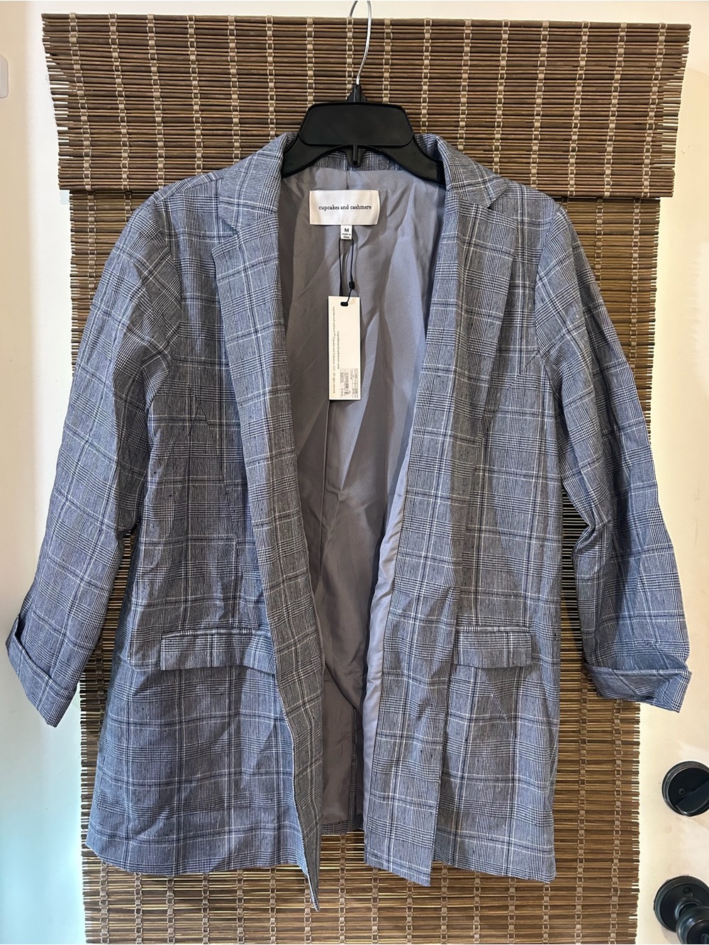 NWT cupcakes & cashmere Gray Plaid Open-Front Blazer Jacket $138